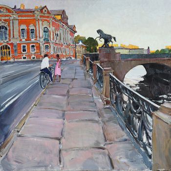 Встреча у Аничкова моста 80х80 холст, масло 2024 год 240 000 рублей