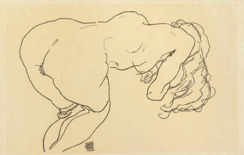 Эгон Шиле, «Обнаженная с длинными волосами, наклонившаяся вперед. Вид сзади» 1918 г. Источник: OpenS