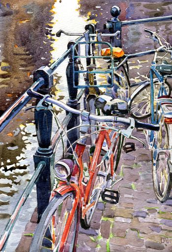 Велосипеды Амстердама 20х29 бумага, акварель 2016 г.